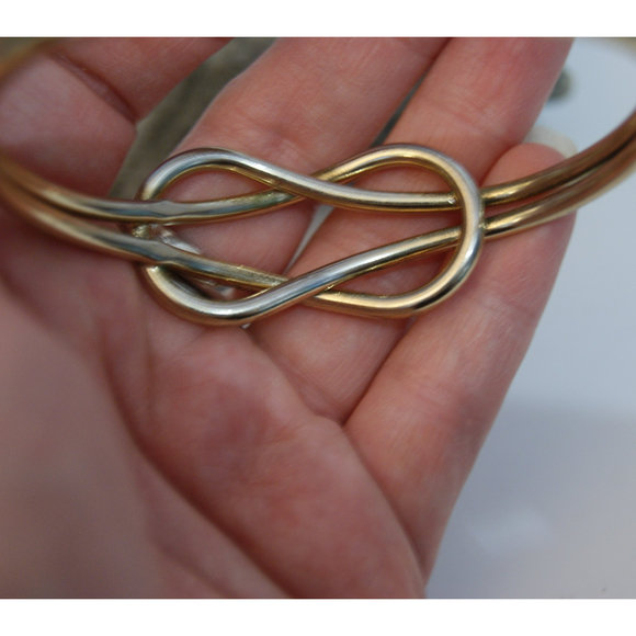 Gold Tone Large Knot Bangle Double Band Friendship Partner Love Entwined - Picture 5 of 6